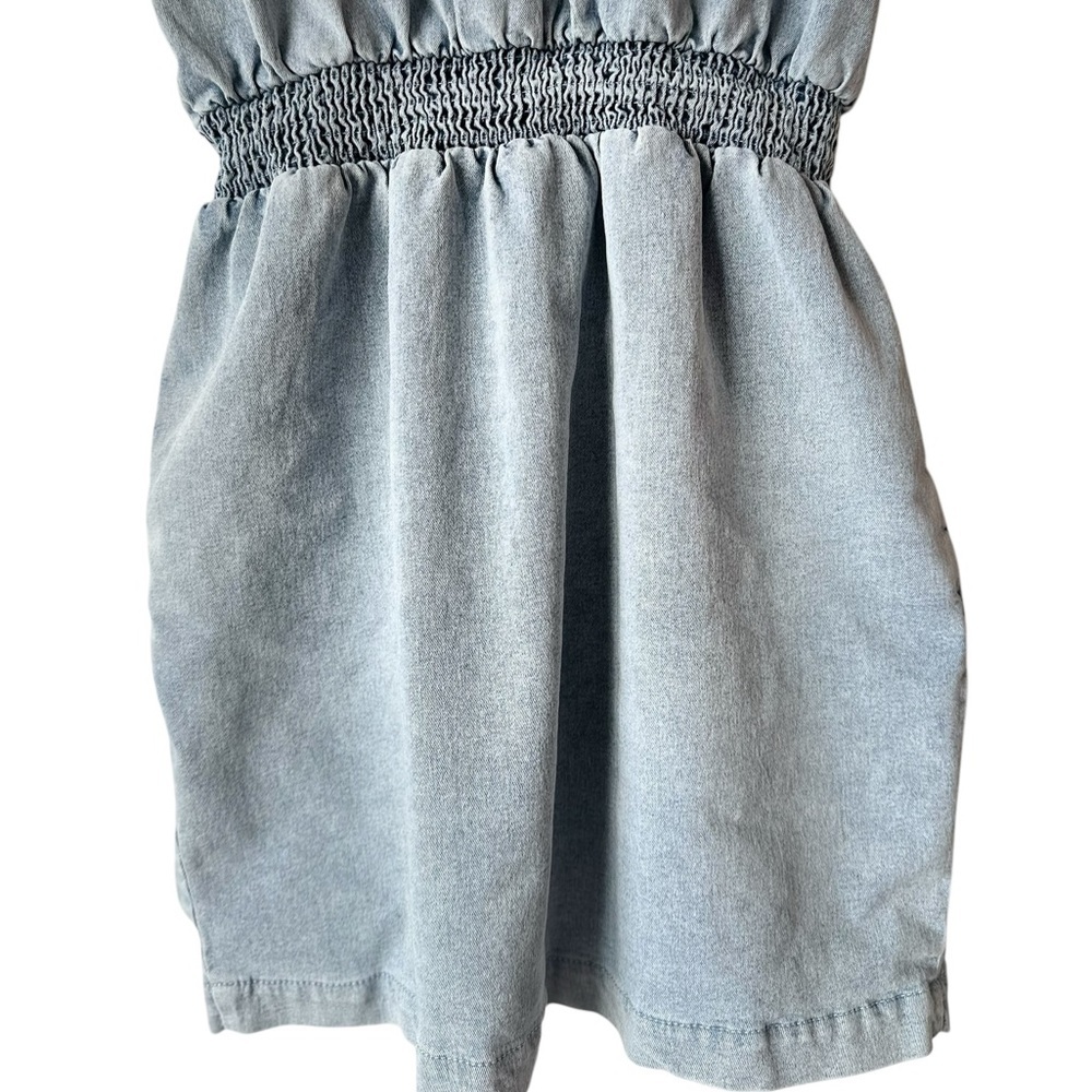 Blue Blush Cotton Blend Faux Denim Balloon Sleeve Dress - Picture 16 of 16